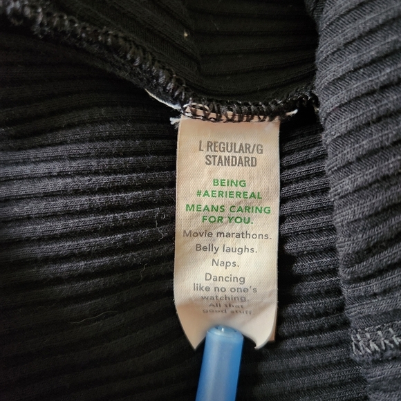 Aerie Womens Black High Rise Ribbed Flare Knit Pants |L| - Picture 10 of 12